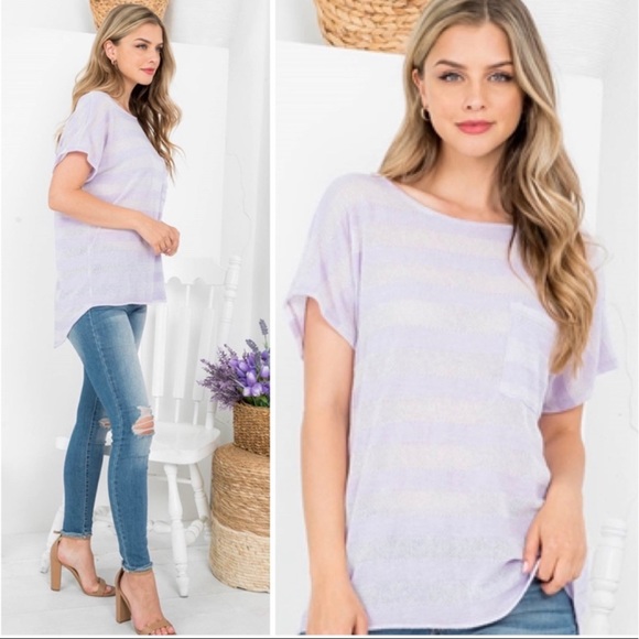“CY Fashion” Soft Lilac Striped Tunic Top w/ pocket - Picture 3 of 4